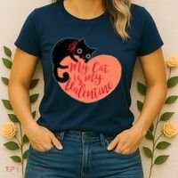 Funny Cute My Cat Is My Valentine Women's T-Shirt thumb 2