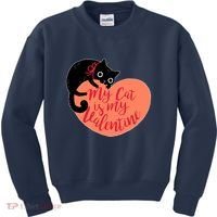 Funny Cute My Cat Is My Valentine Kids Sweatshirt thumb 0