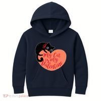 Funny Cute My Cat Is My Valentine Kids Hoodie thumb 0