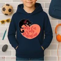 Funny Cute My Cat Is My Valentine Kids Hoodie thumb 2
