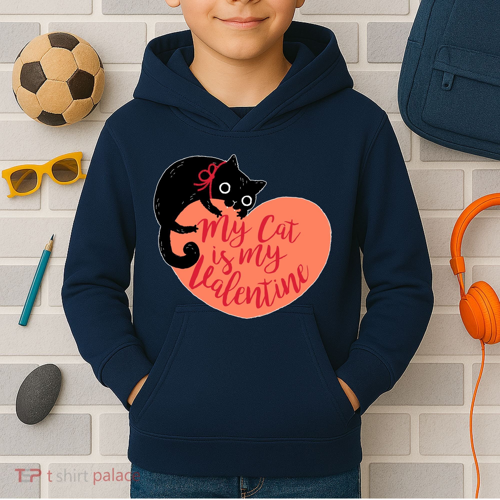 Funny Cute My Cat Is My Valentine Kids Hoodie