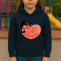 Funny Cute My Cat Is My Valentine Kids Hoodie thumb 3