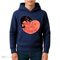 Funny Cute My Cat Is My Valentine Kids Hoodie thumb 4
