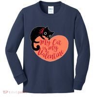 Funny Cute My Cat Is My Valentine Kids Long Sleeve Shirt thumb 0