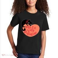 Funny Cute My Cat Is My Valentine Kids T-Shirt thumb 2