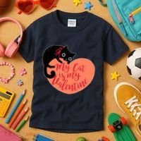 Funny Cute My Cat Is My Valentine Kids T-Shirt thumb 3
