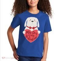 Funny Cute My Dog Is My Valentine Kids T-Shirt thumb 2