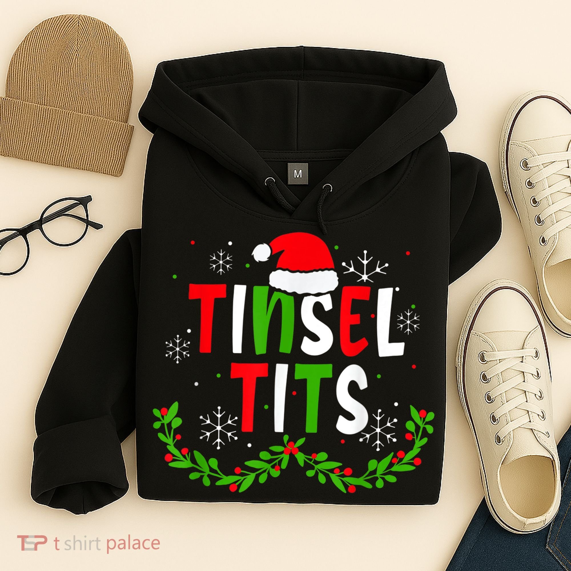 Funny Christmas Matching Couples Jingle Balls Tinsel Tits Hoodie