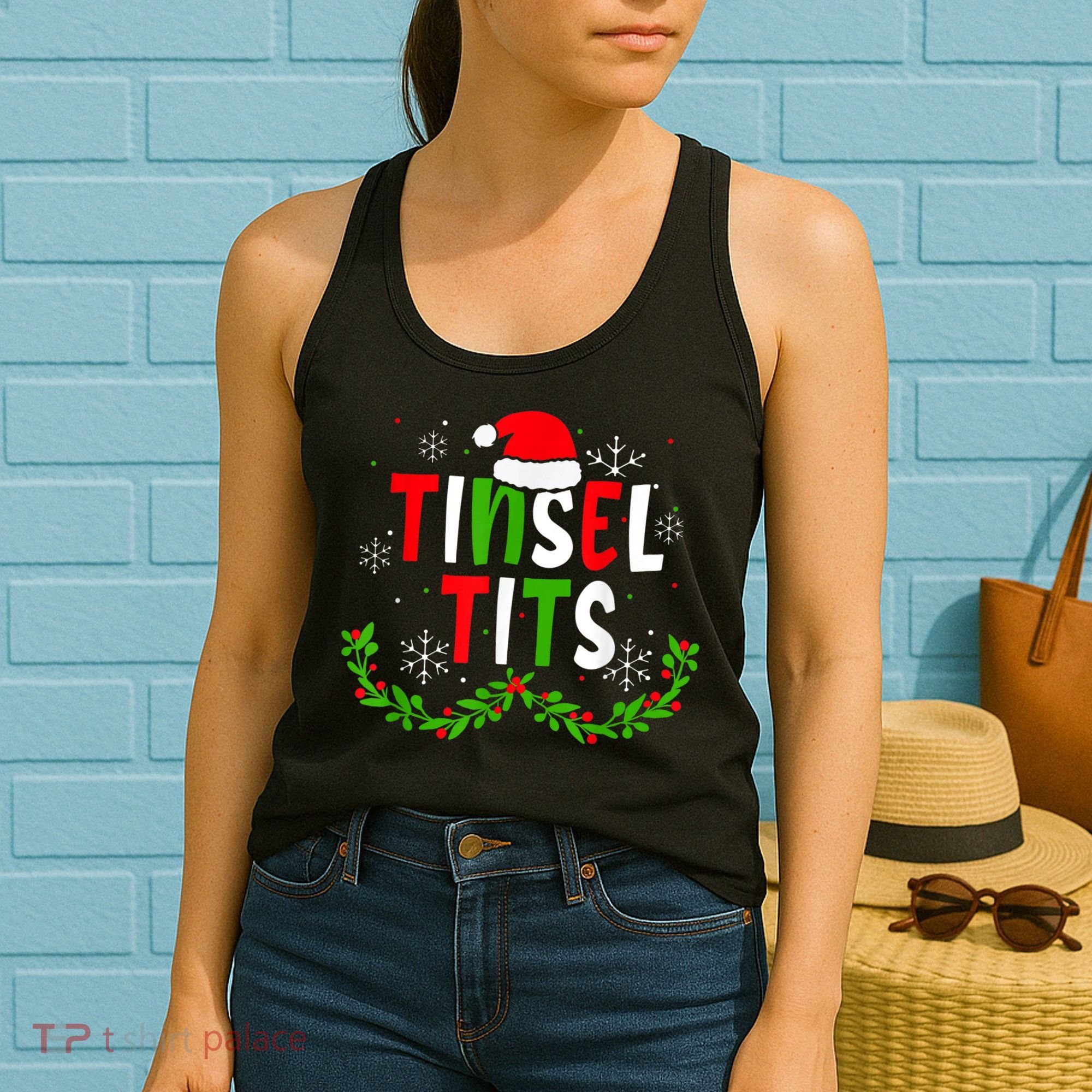 Funny Christmas Matching Couples Jingle Balls Tinsel Tits Women's Tank Top