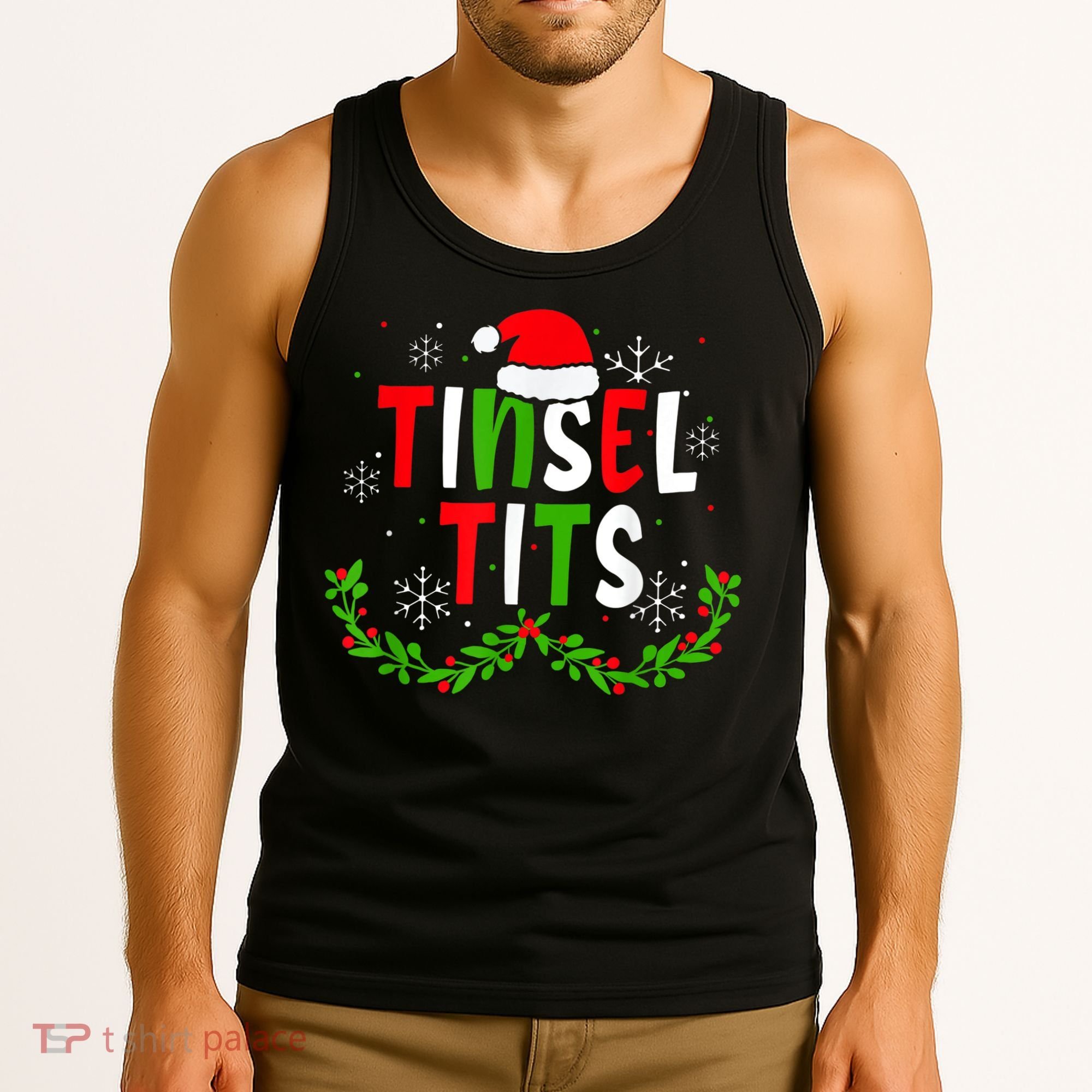 Funny Christmas Matching Couples Jingle Balls Tinsel Tits Tank Top