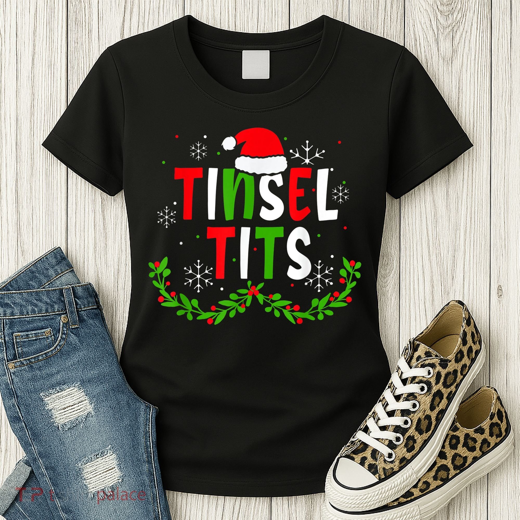 Funny Christmas Matching Couples Jingle Balls Tinsel Tits Women's T-Shirt