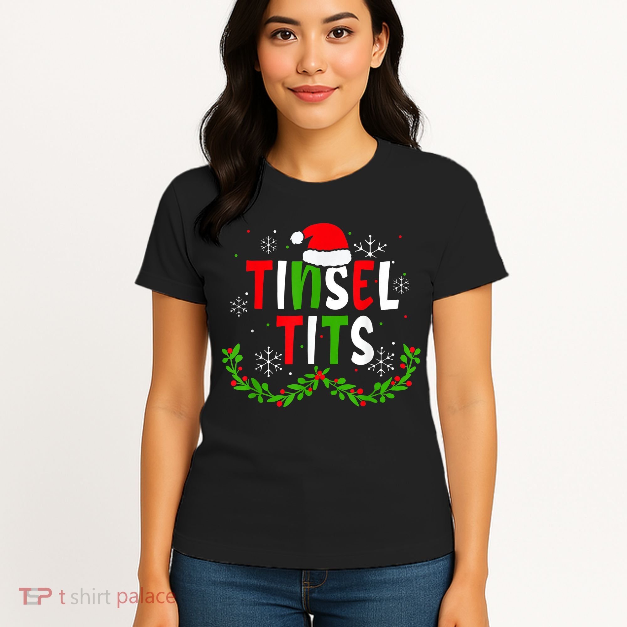 Funny Christmas Matching Couples Jingle Balls Tinsel Tits Women's T-Shirt