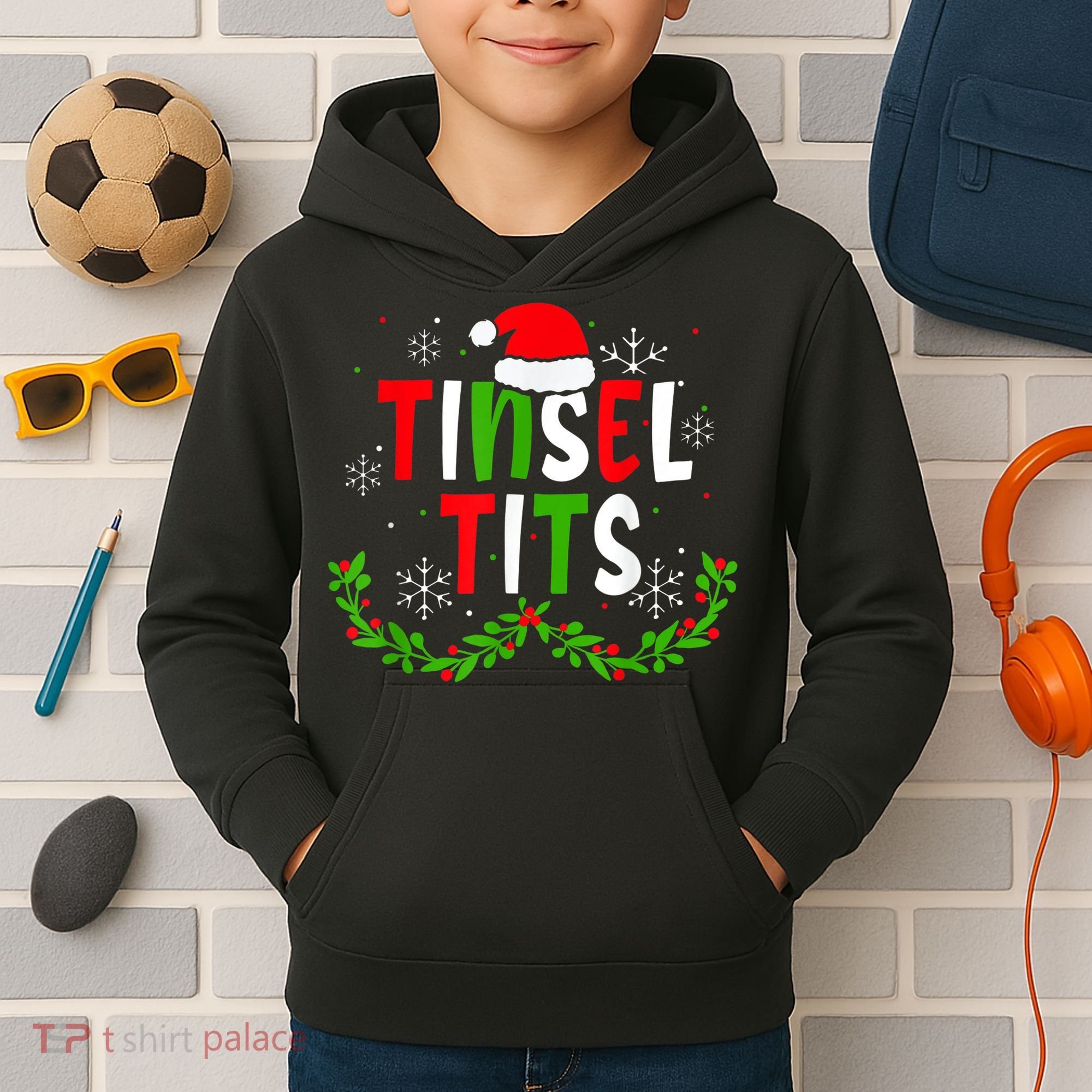 Funny Christmas Matching Couples Jingle Balls Tinsel Tits Kids Hoodie