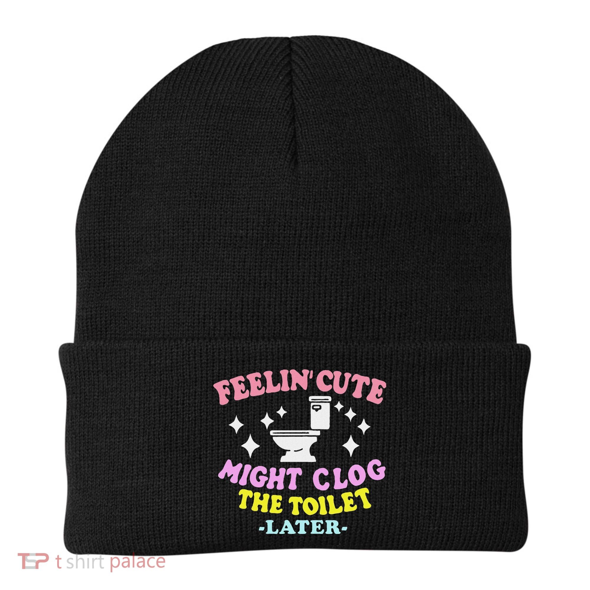 Feelin Cute Might Clog The Toilet Later Funny Saying Beanie