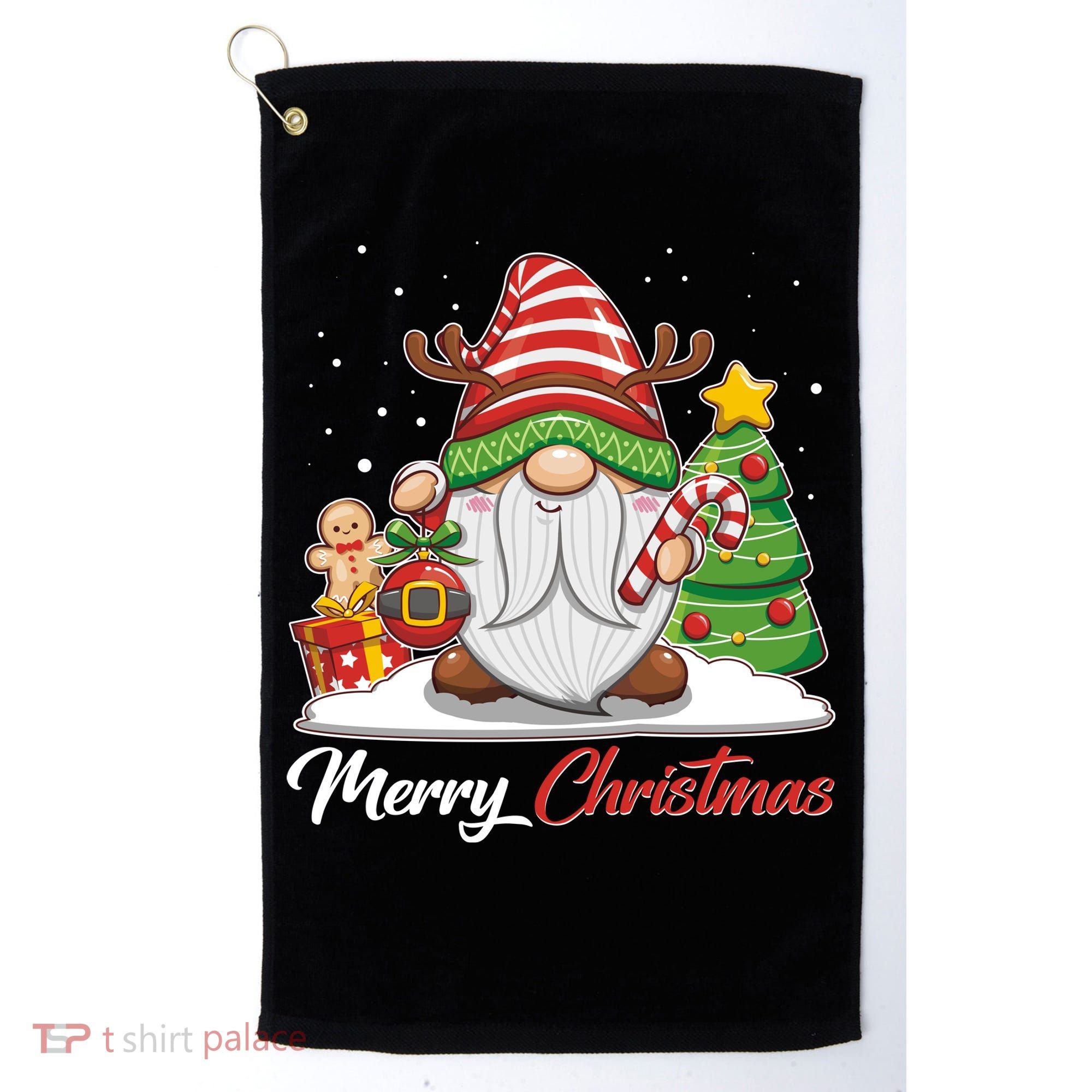 Funny Cute Merry Christmas Gnome Golf Towel