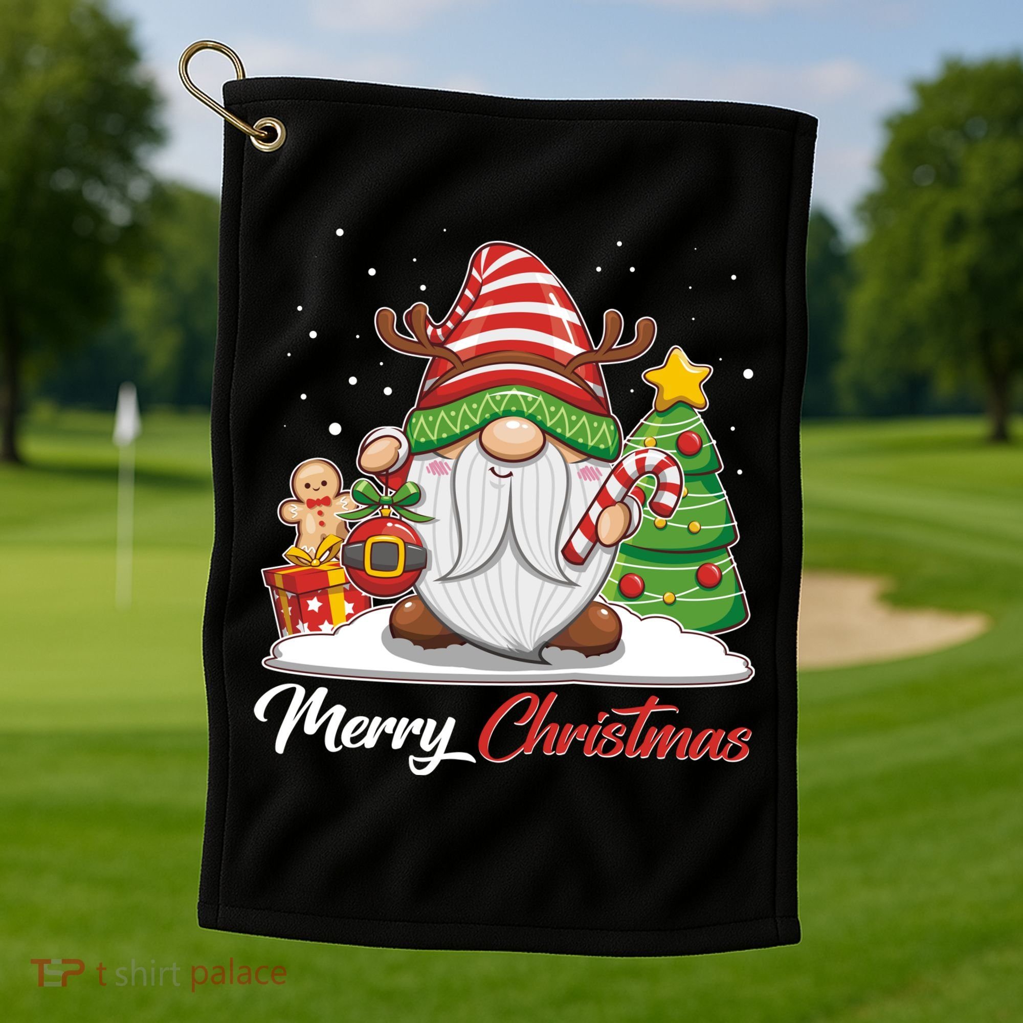 Funny Cute Merry Christmas Gnome Golf Towel