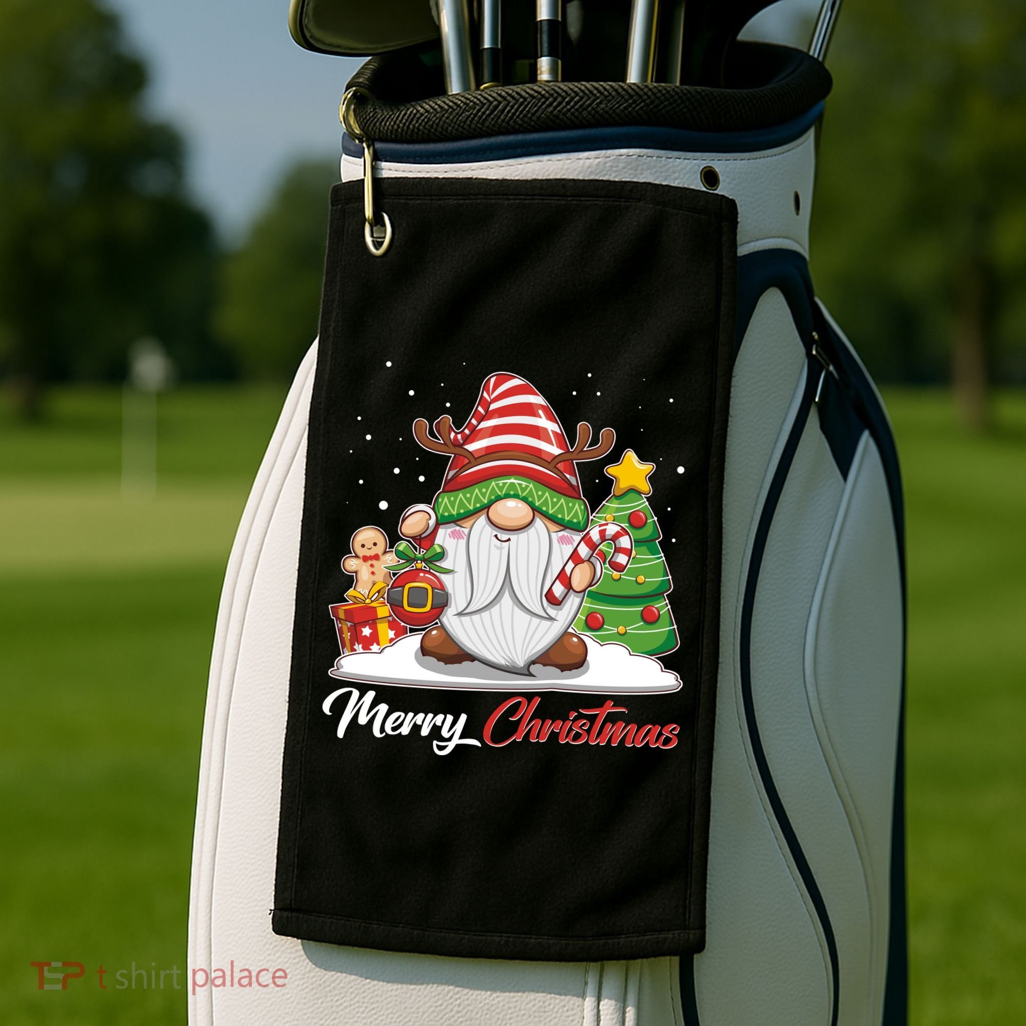 Funny Cute Merry Christmas Gnome Golf Towel