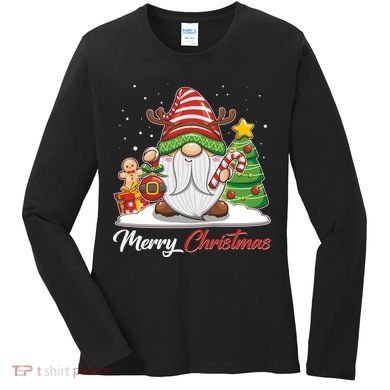 Funny Cute Merry Christmas Gnome Women's Long Sleeve Shirt