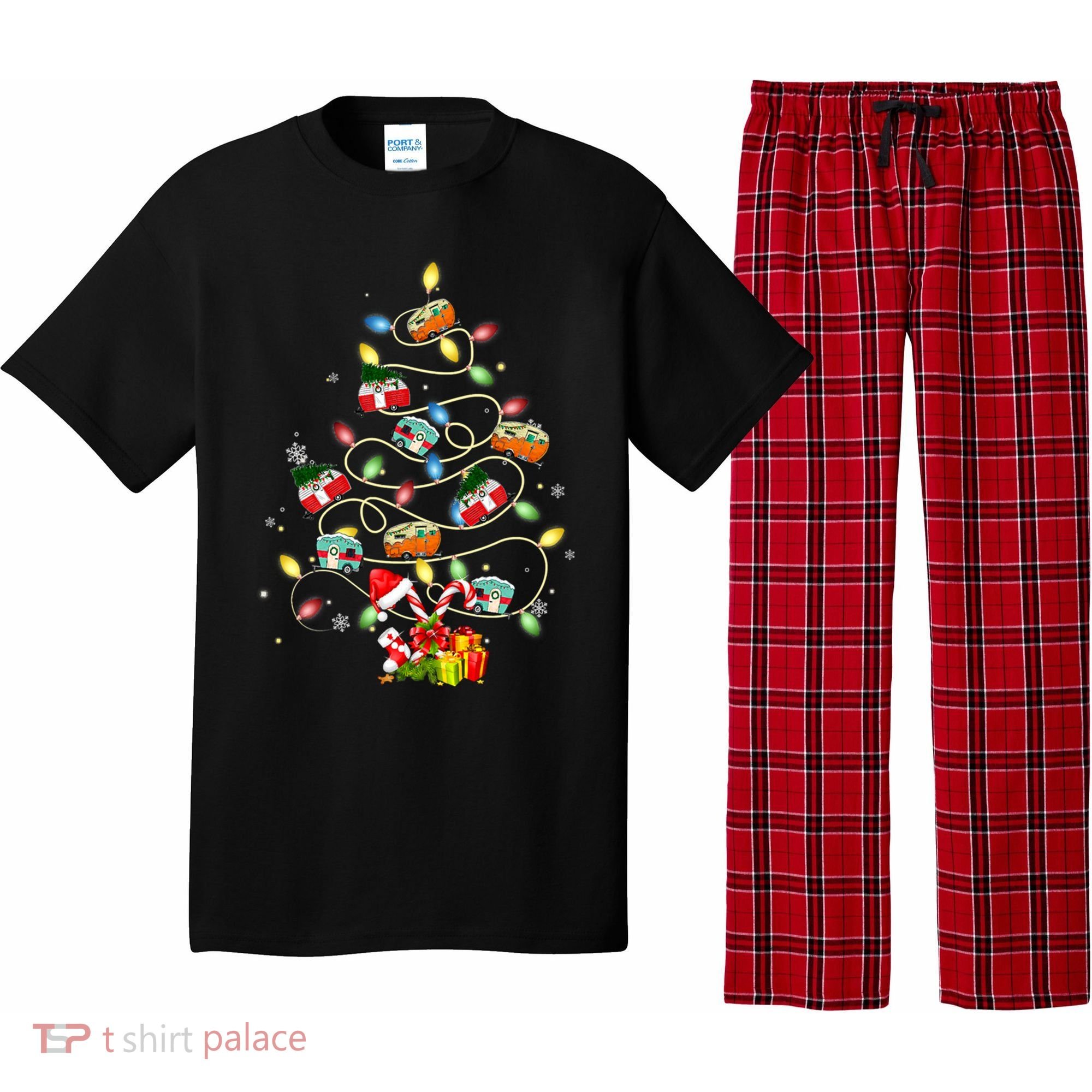 Funny Camping Merry Christmas Tree Campers Xmas Holiday Gift Pajama Set