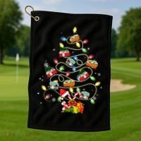 Funny Camping Merry Christmas Tree Campers Xmas Holiday Gift Golf Towel thumb 1