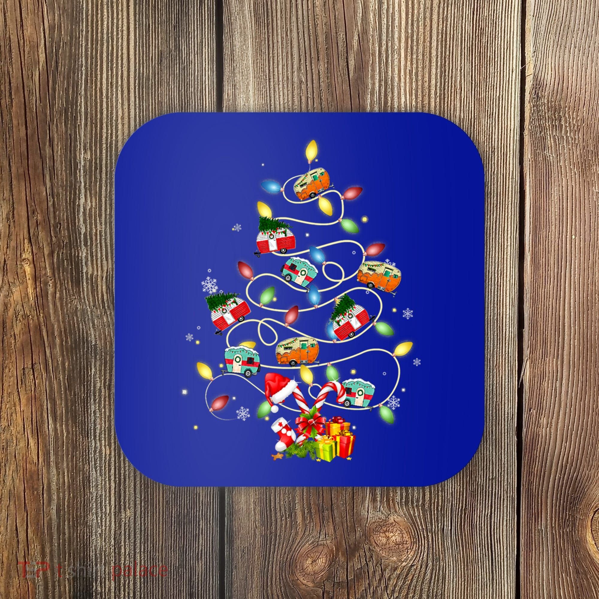 Funny Camping Merry Christmas Tree Campers Xmas Holiday Gift Coaster