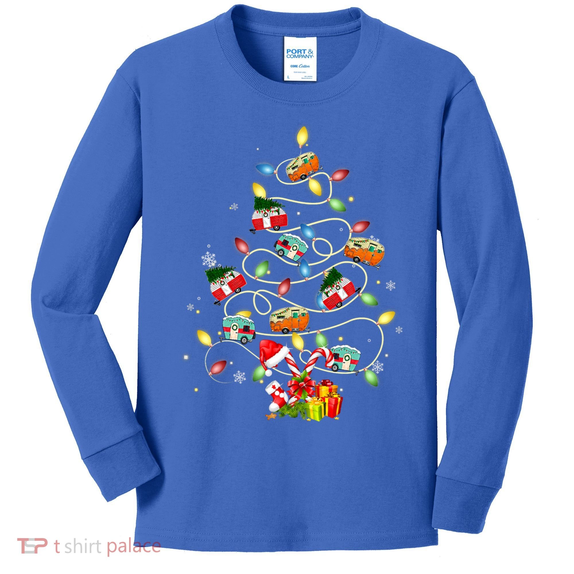 Funny Camping Merry Christmas Tree Campers Xmas Holiday Gift Kids Long Sleeve Shirt