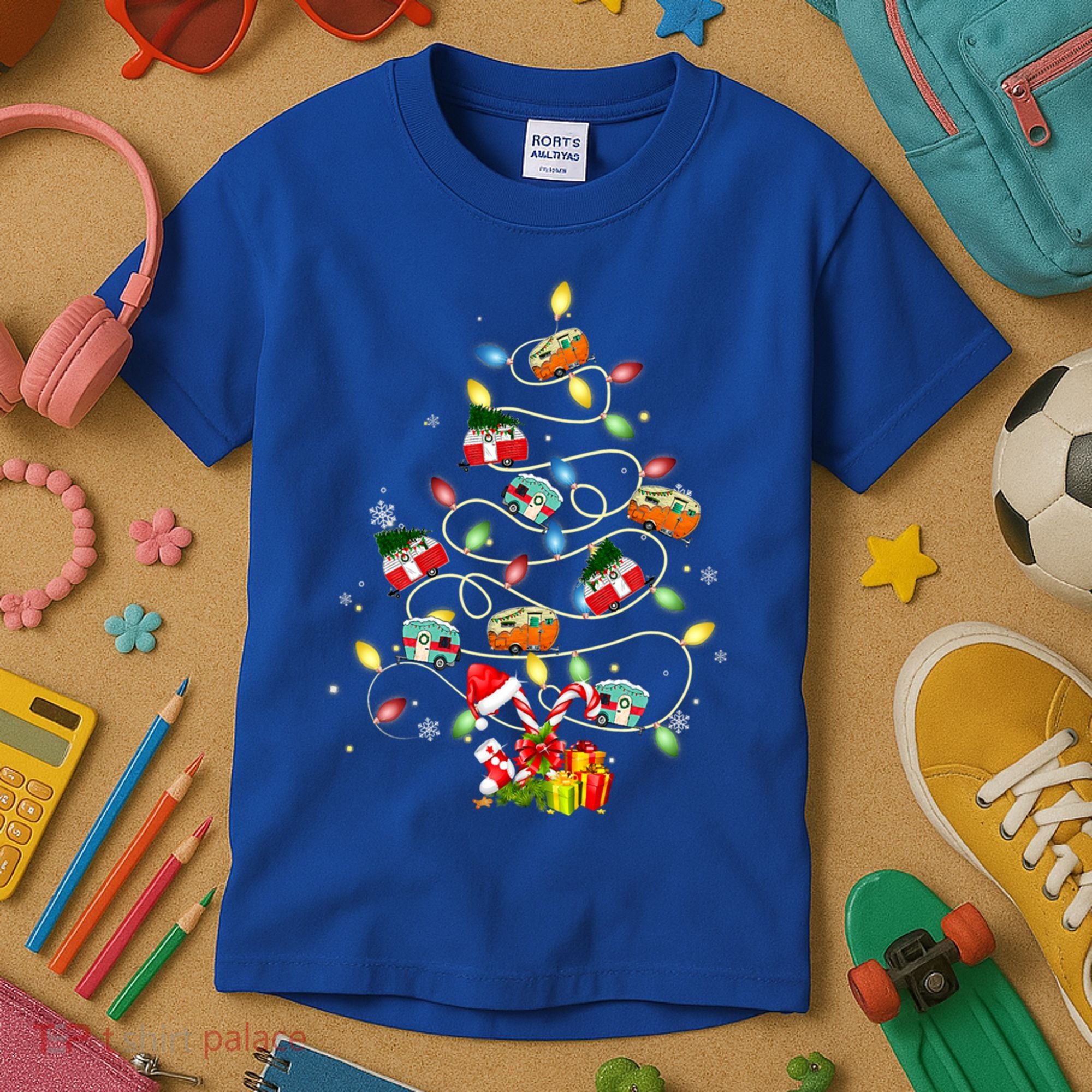 Funny Camping Merry Christmas Tree Campers Xmas Holiday Gift Kids T-Shirt