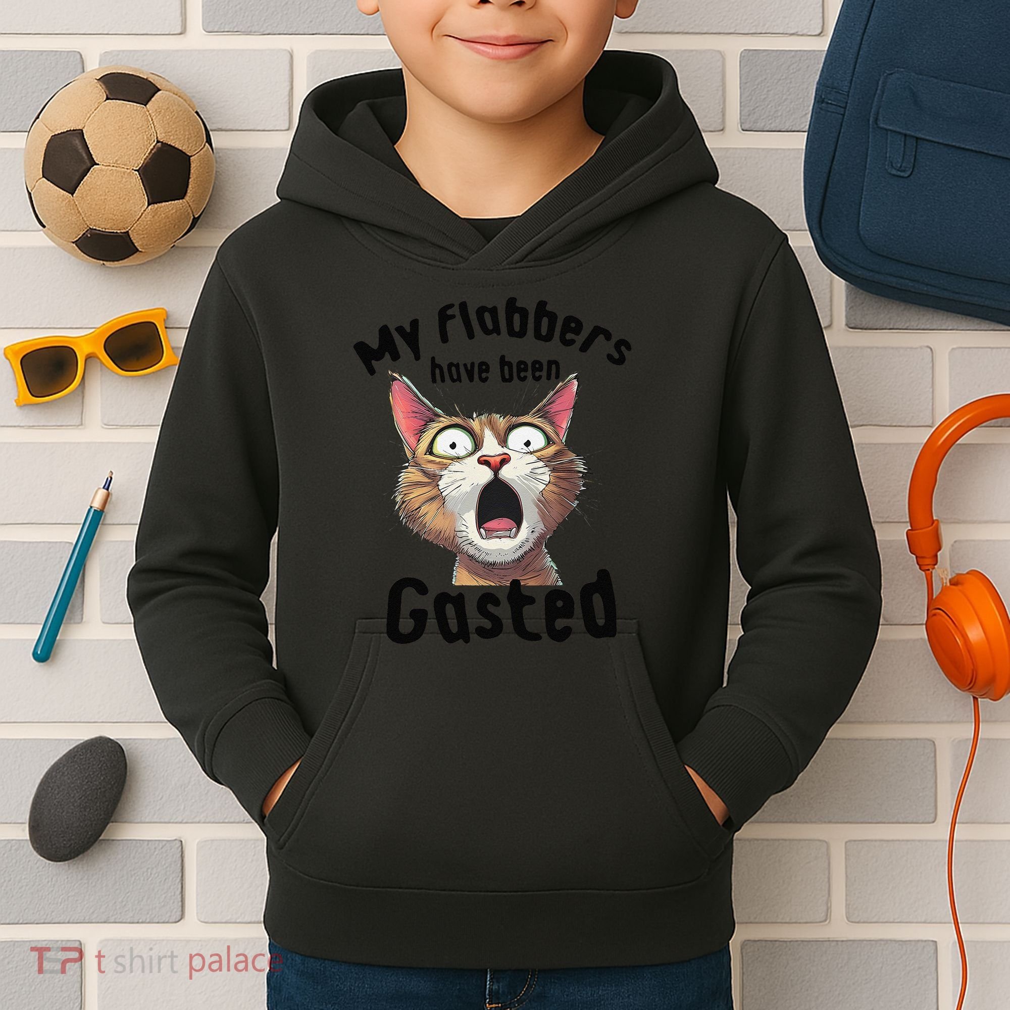 Funny Cat My Flabbers Have Been Gasted Retro Graphic Cute Kids Hoodie