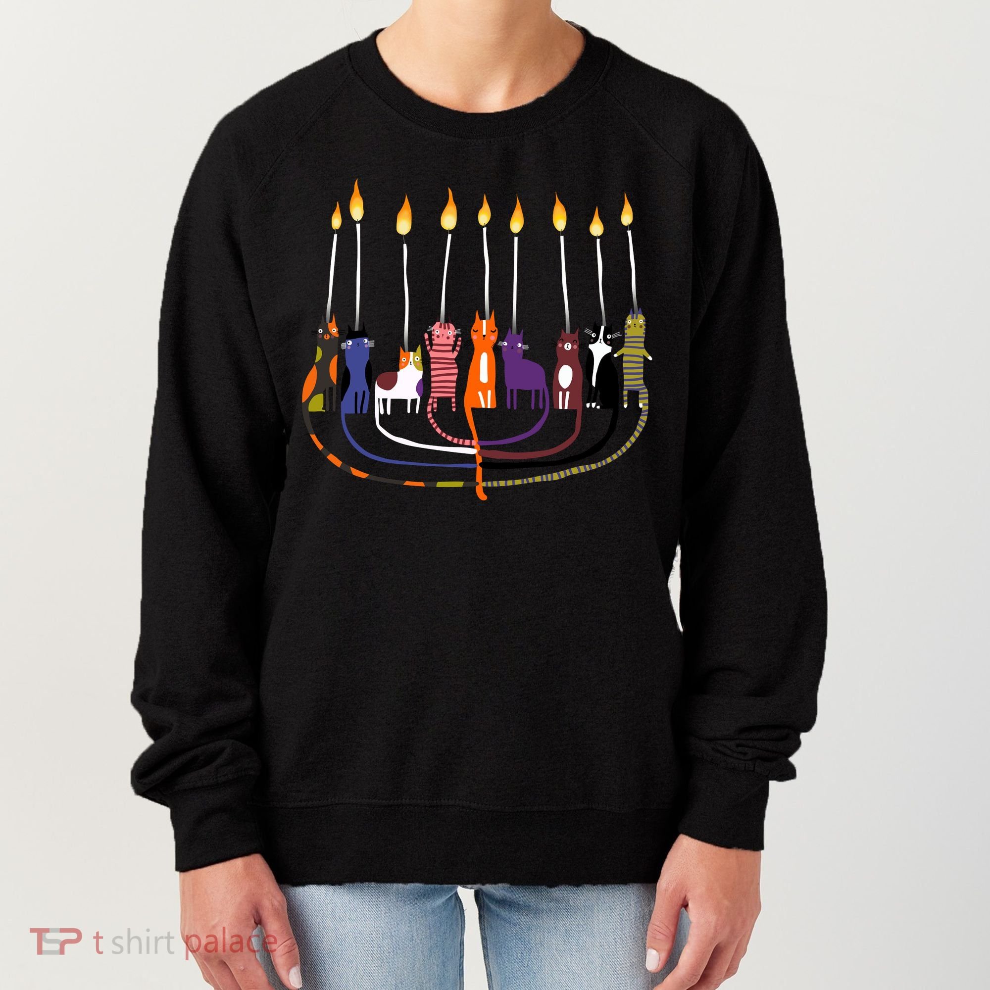 Funny Cat Menorah Hanukkah Women's Sweatshirt
