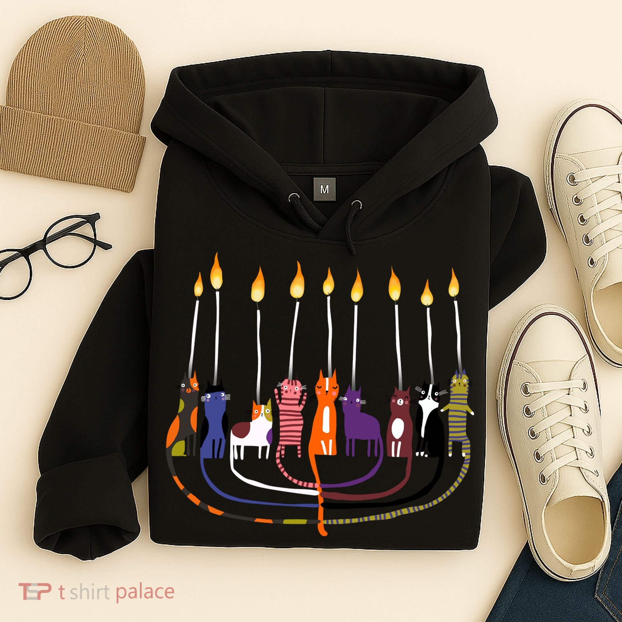 Funny Cat Menorah Hanukkah Hoodie