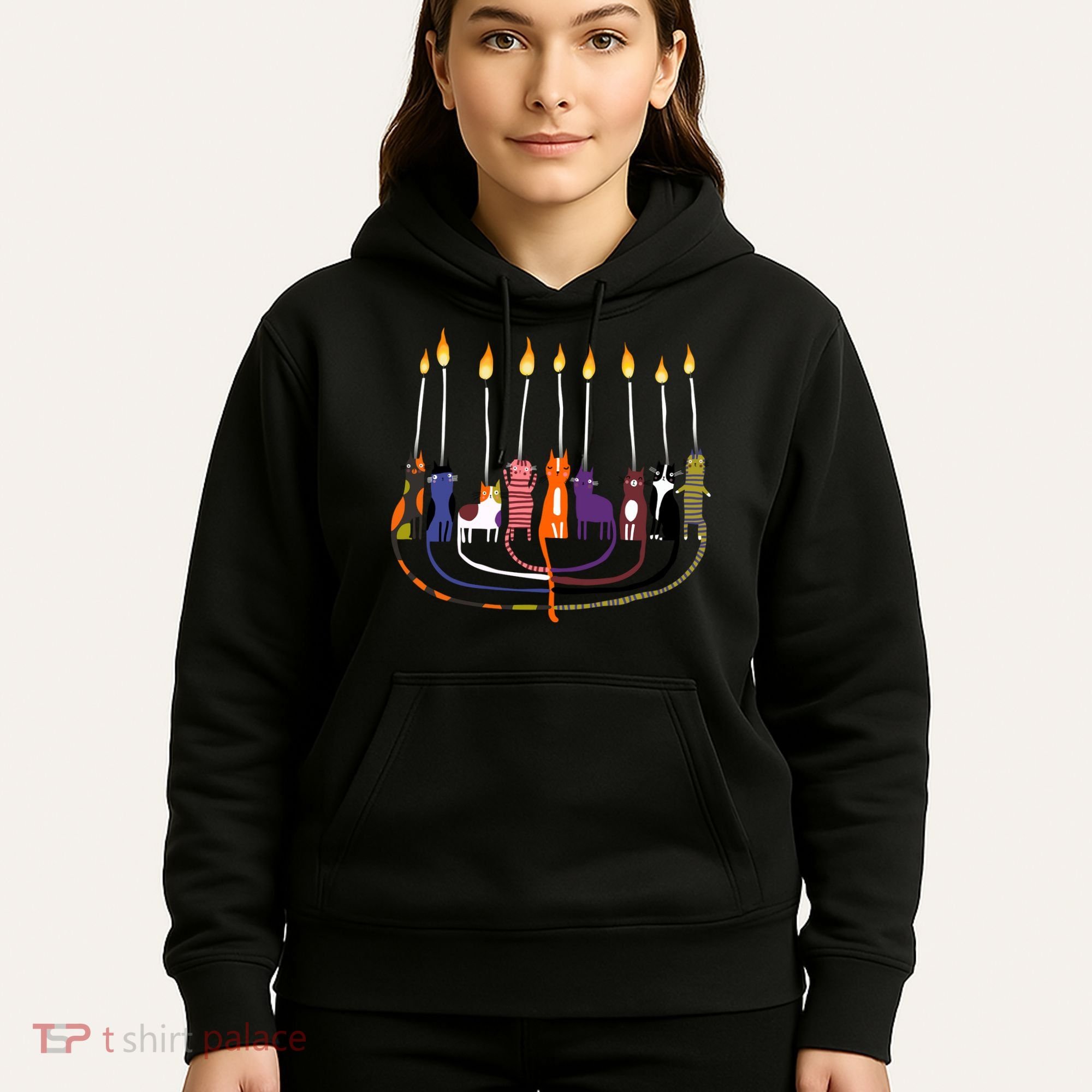Funny Cat Menorah Hanukkah Hoodie