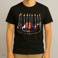 Funny Cat Menorah Hanukkah T-Shirt thumb 3