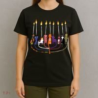 Funny Cat Menorah Hanukkah T-Shirt thumb 4