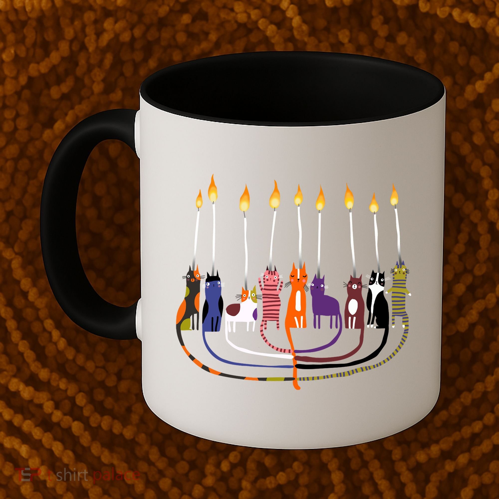 Funny Cat Menorah Hanukkah Coffee Mug