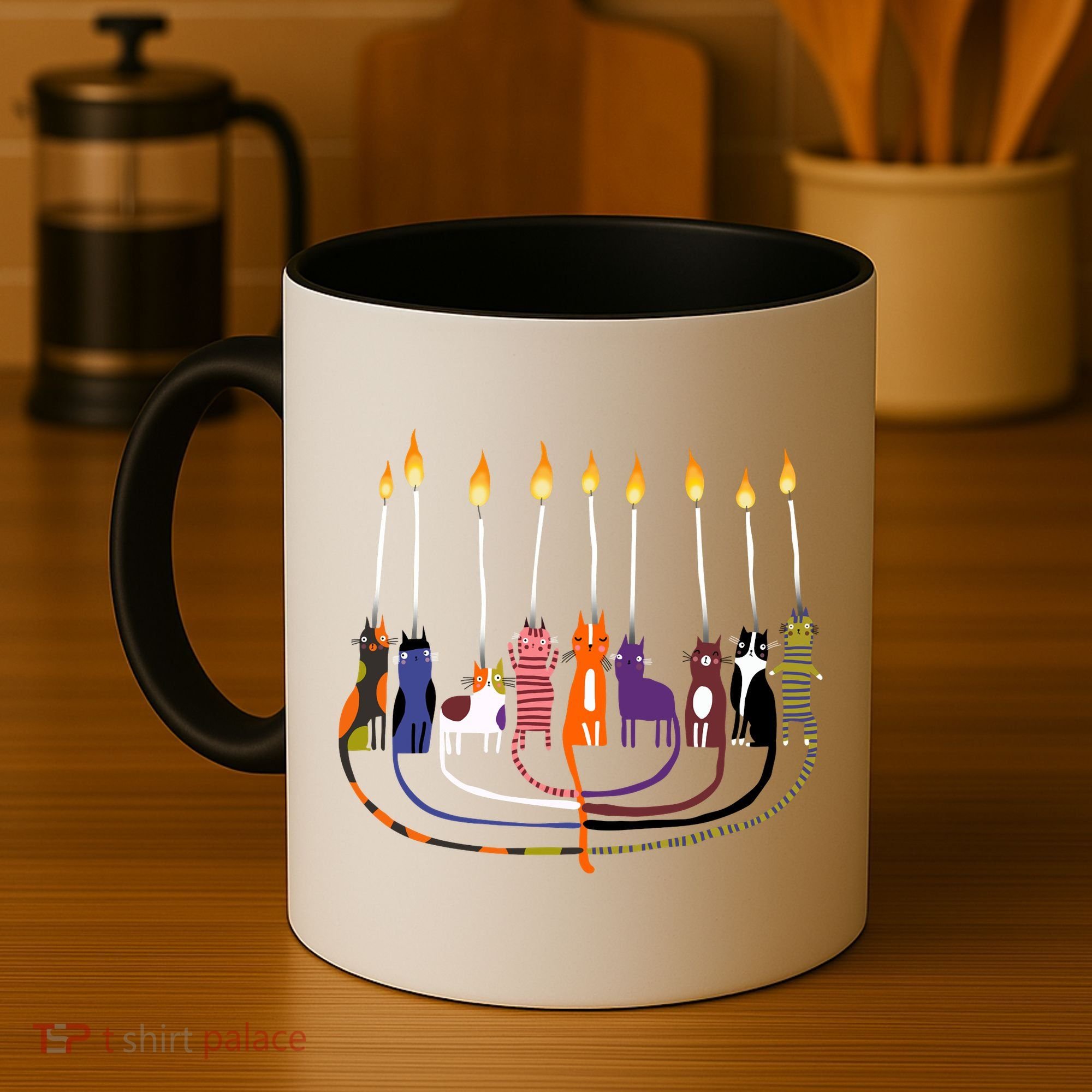 Funny Cat Menorah Hanukkah Coffee Mug