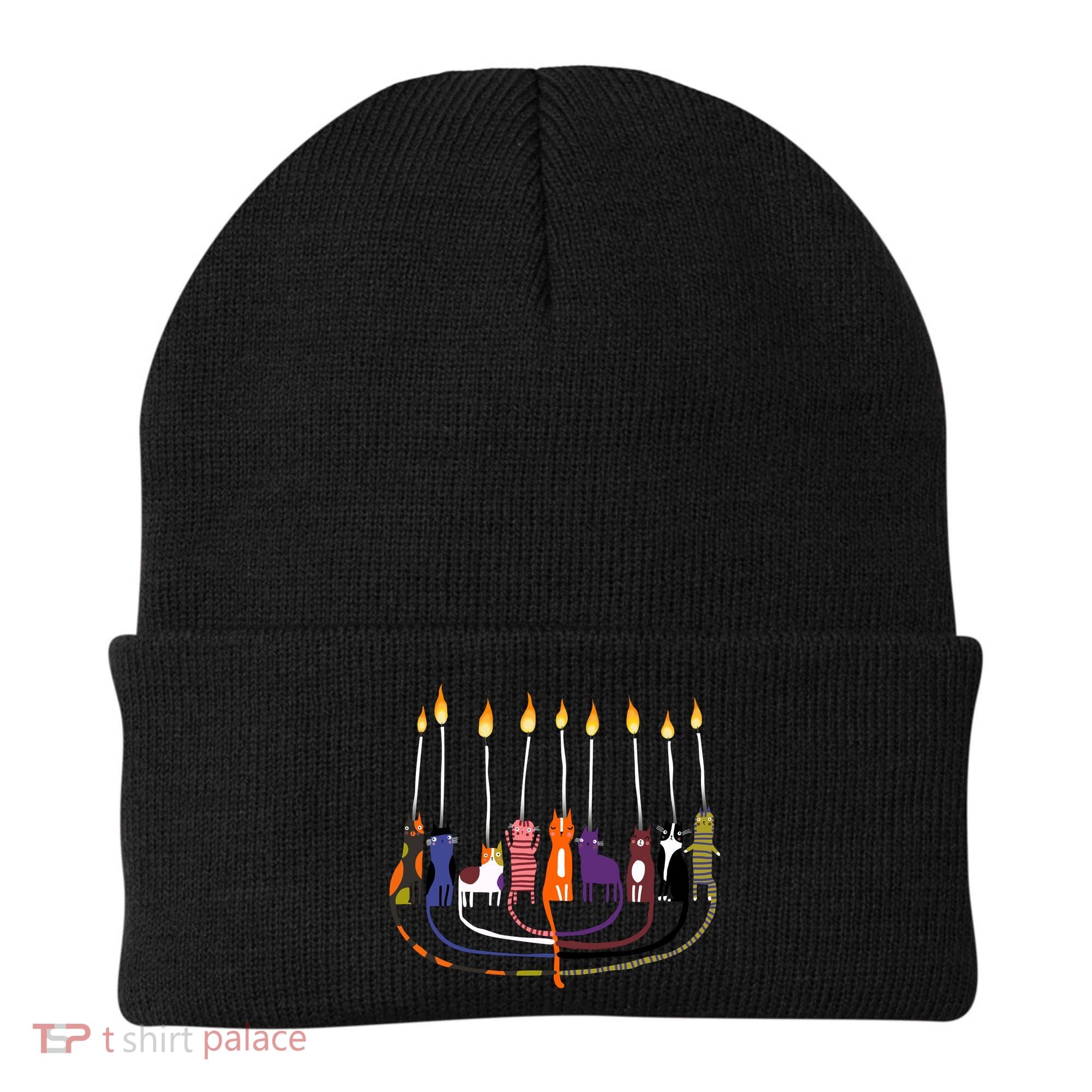 Funny Cat Menorah Hanukkah Beanie