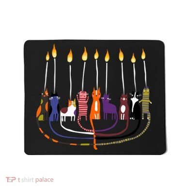 Funny Cat Menorah Hanukkah Mousepad