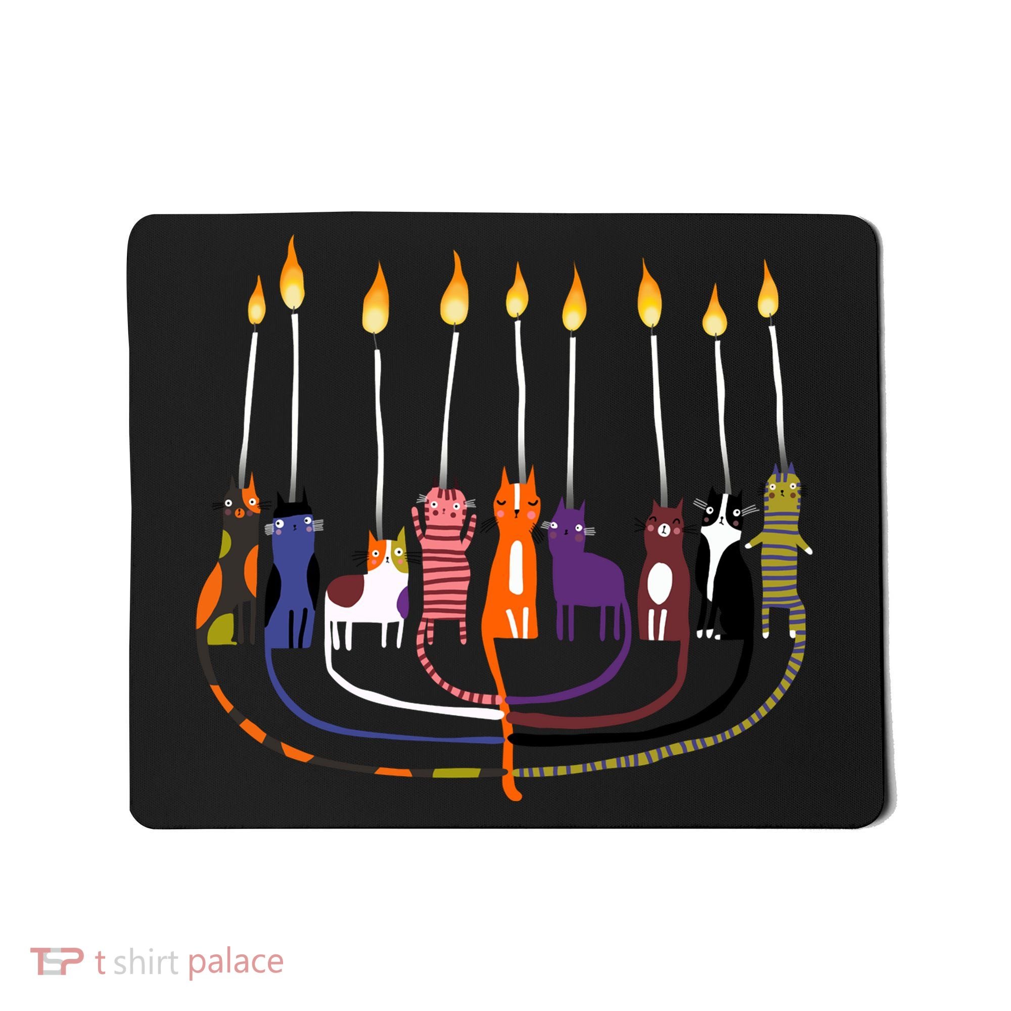 Funny Cat Menorah Hanukkah Mousepad