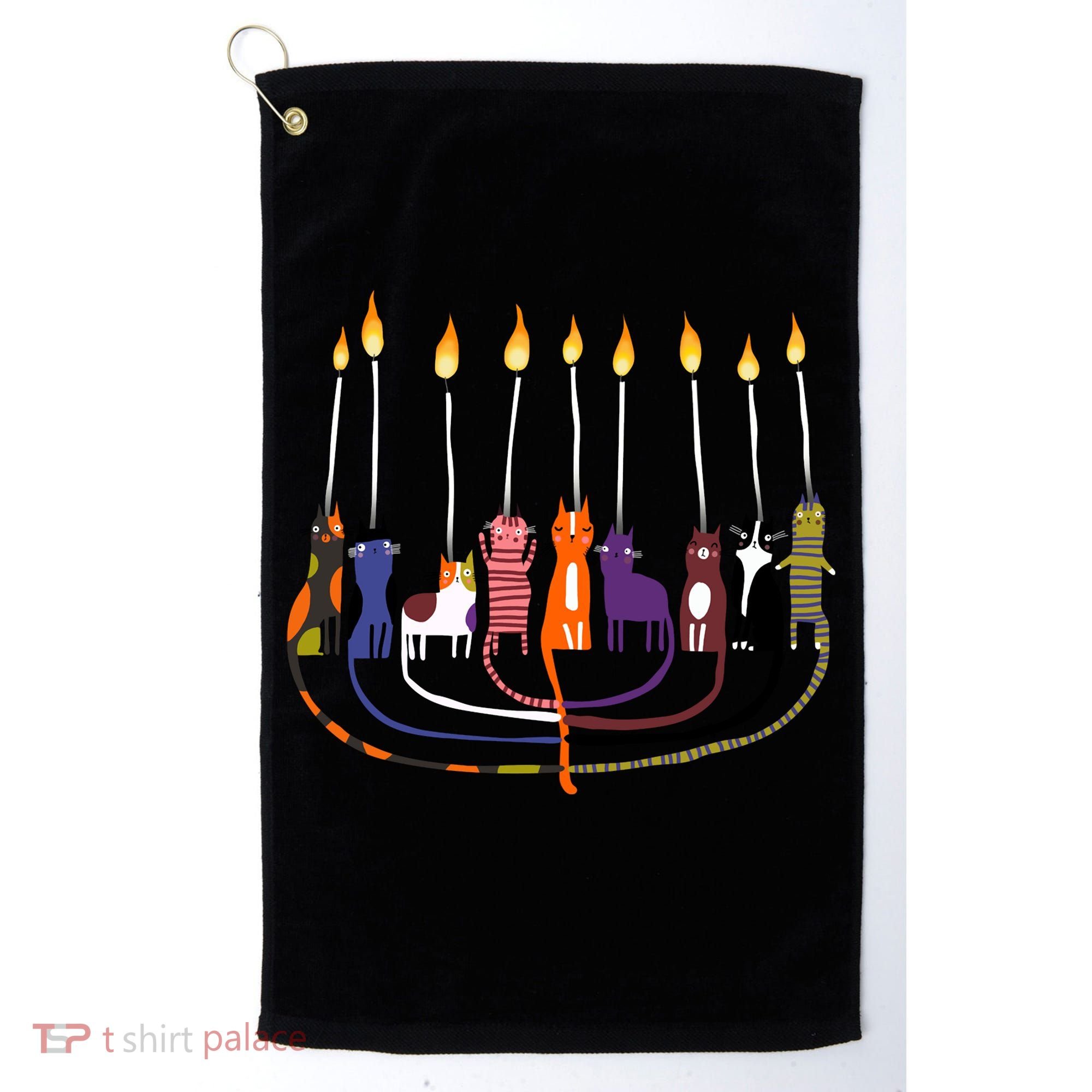 Funny Cat Menorah Hanukkah Golf Towel