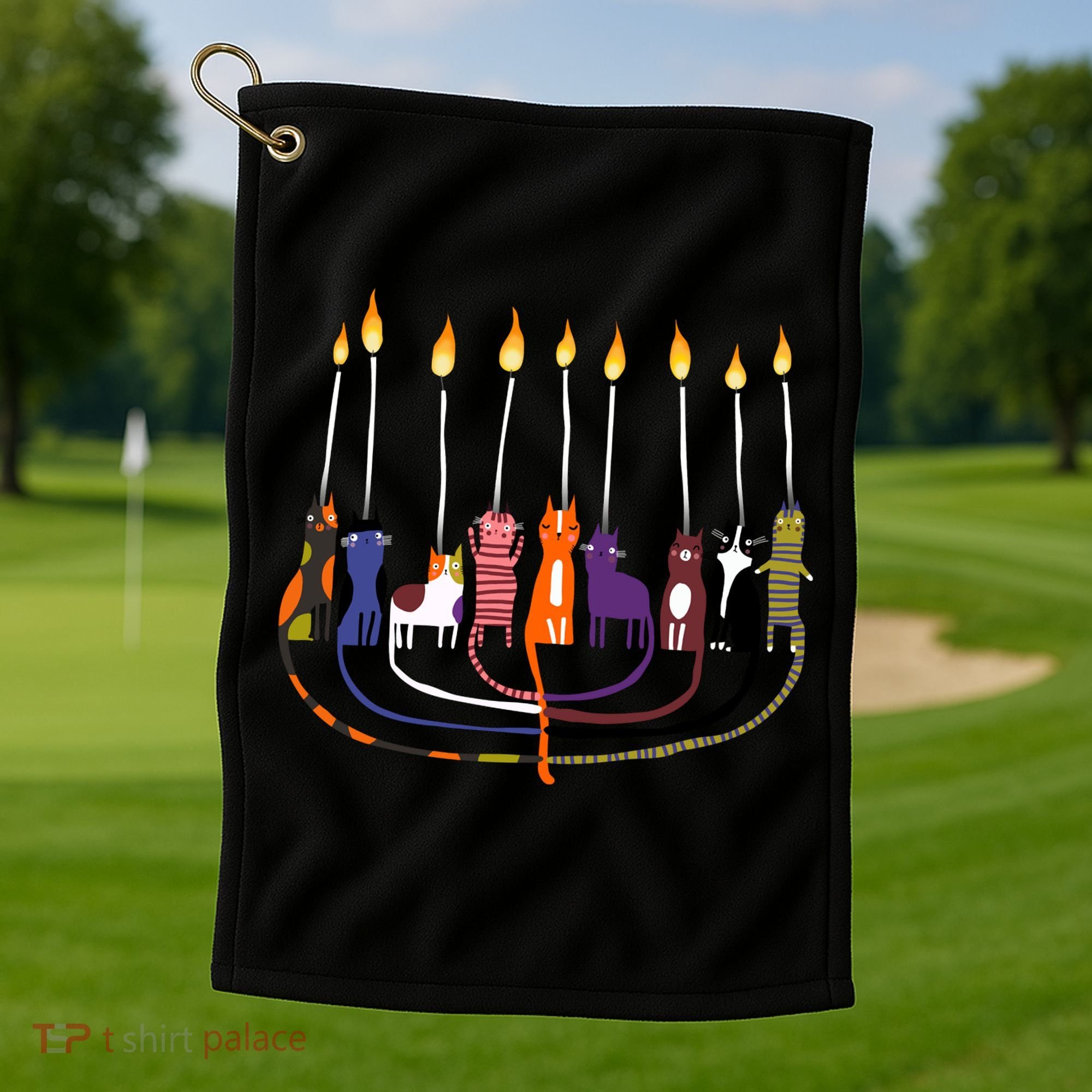 Funny Cat Menorah Hanukkah Golf Towel