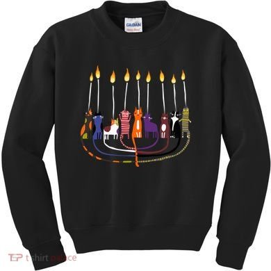 Funny Cat Menorah Hanukkah Kids Sweatshirt