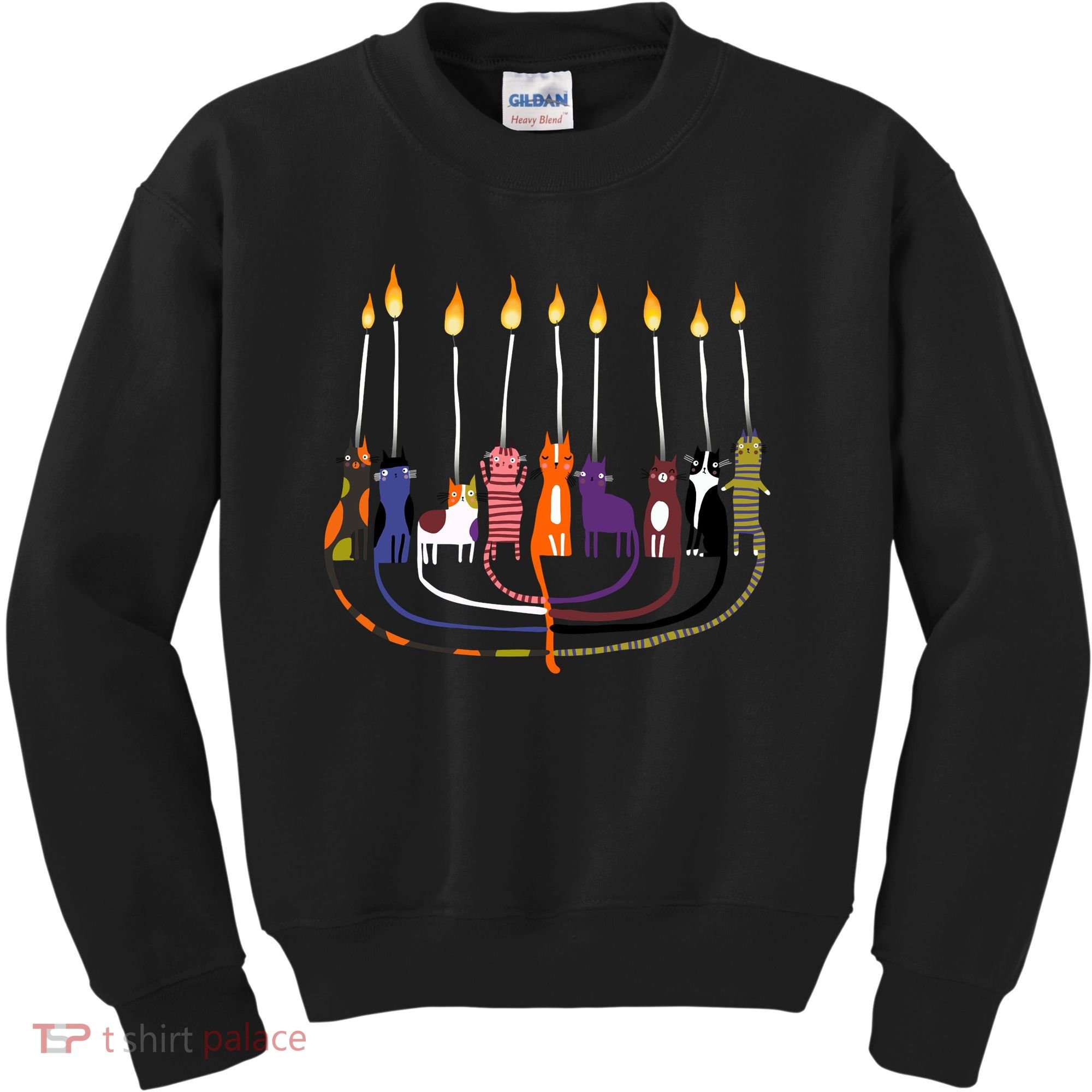 Funny Cat Menorah Hanukkah Kids Sweatshirt