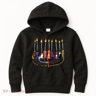 Funny Cat Menorah Hanukkah Kids Hoodie