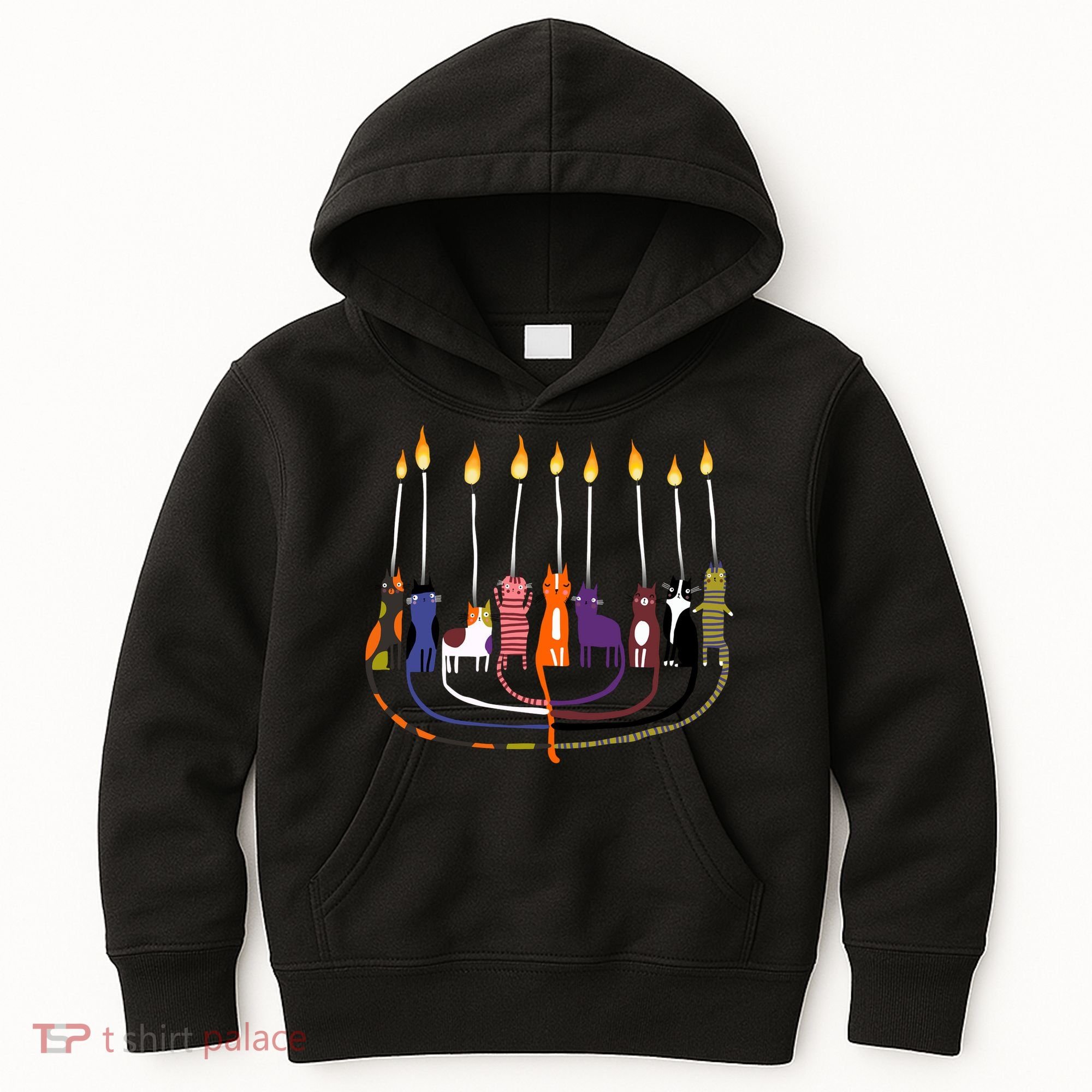 Funny Cat Menorah Hanukkah Kids Hoodie