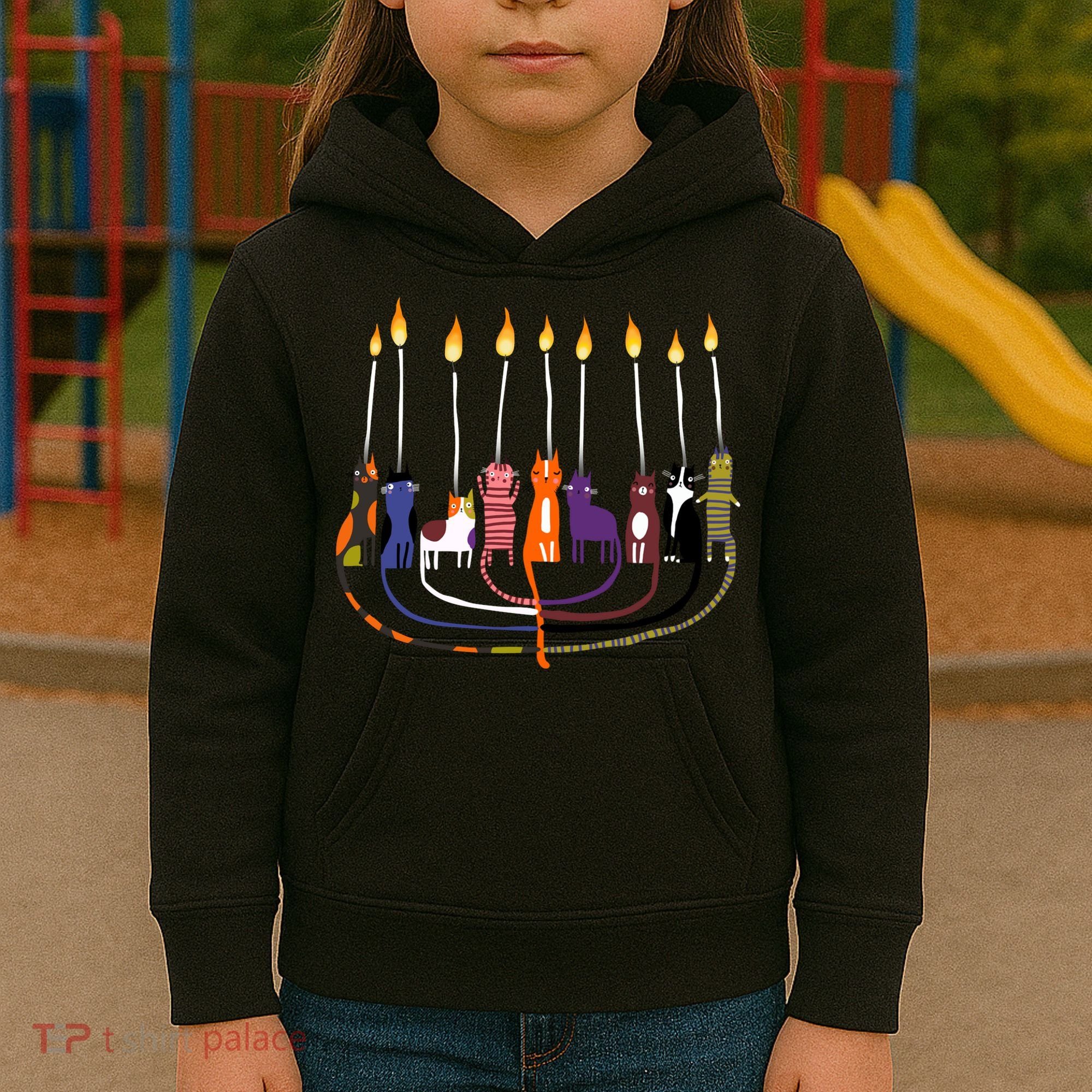 Funny Cat Menorah Hanukkah Kids Hoodie