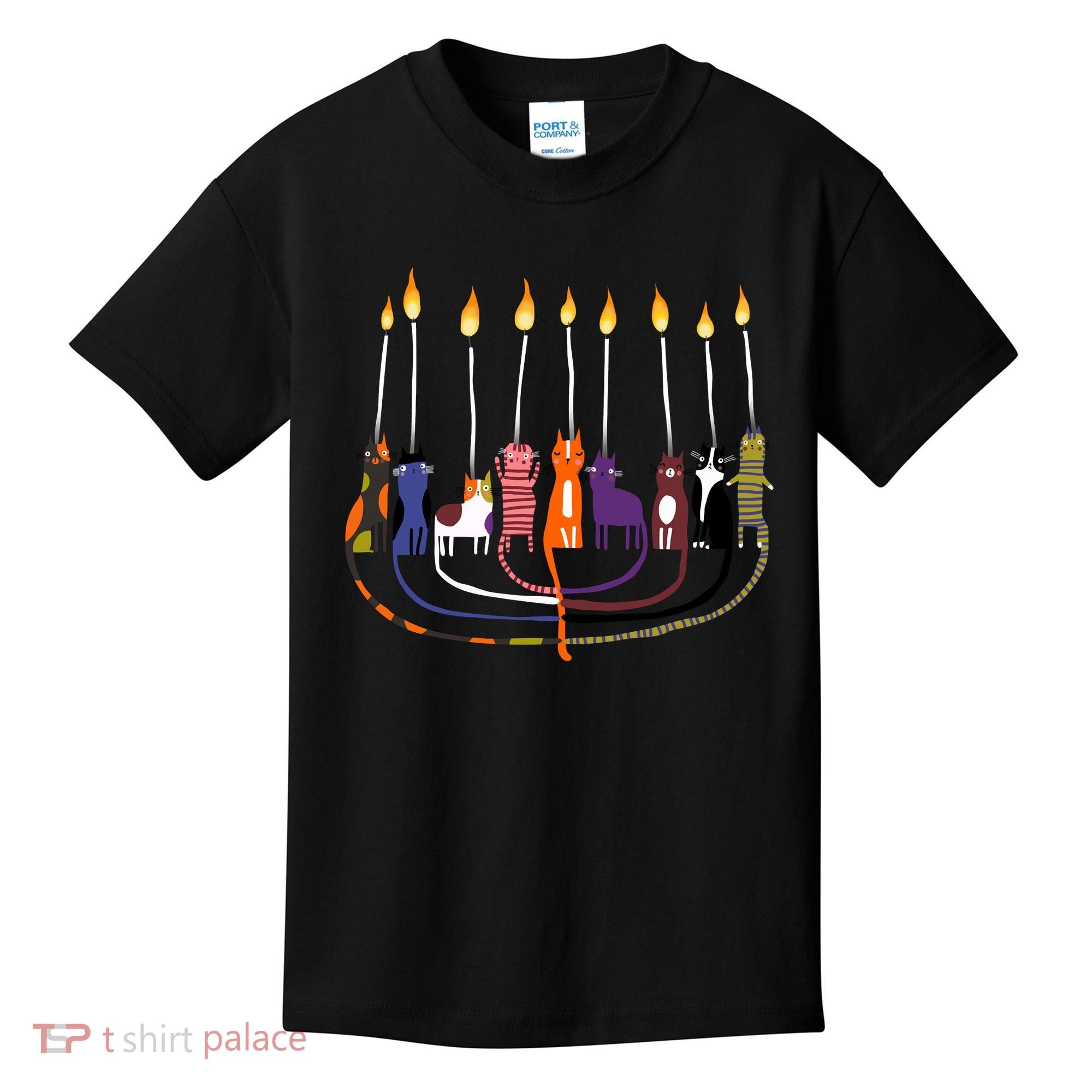 Funny Cat Menorah Hanukkah Kids T-Shirt