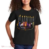Funny Cat Menorah Hanukkah Kids T-Shirt thumb 2