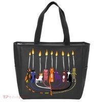 Funny Cat Menorah Hanukkah Tote Bag thumb 0