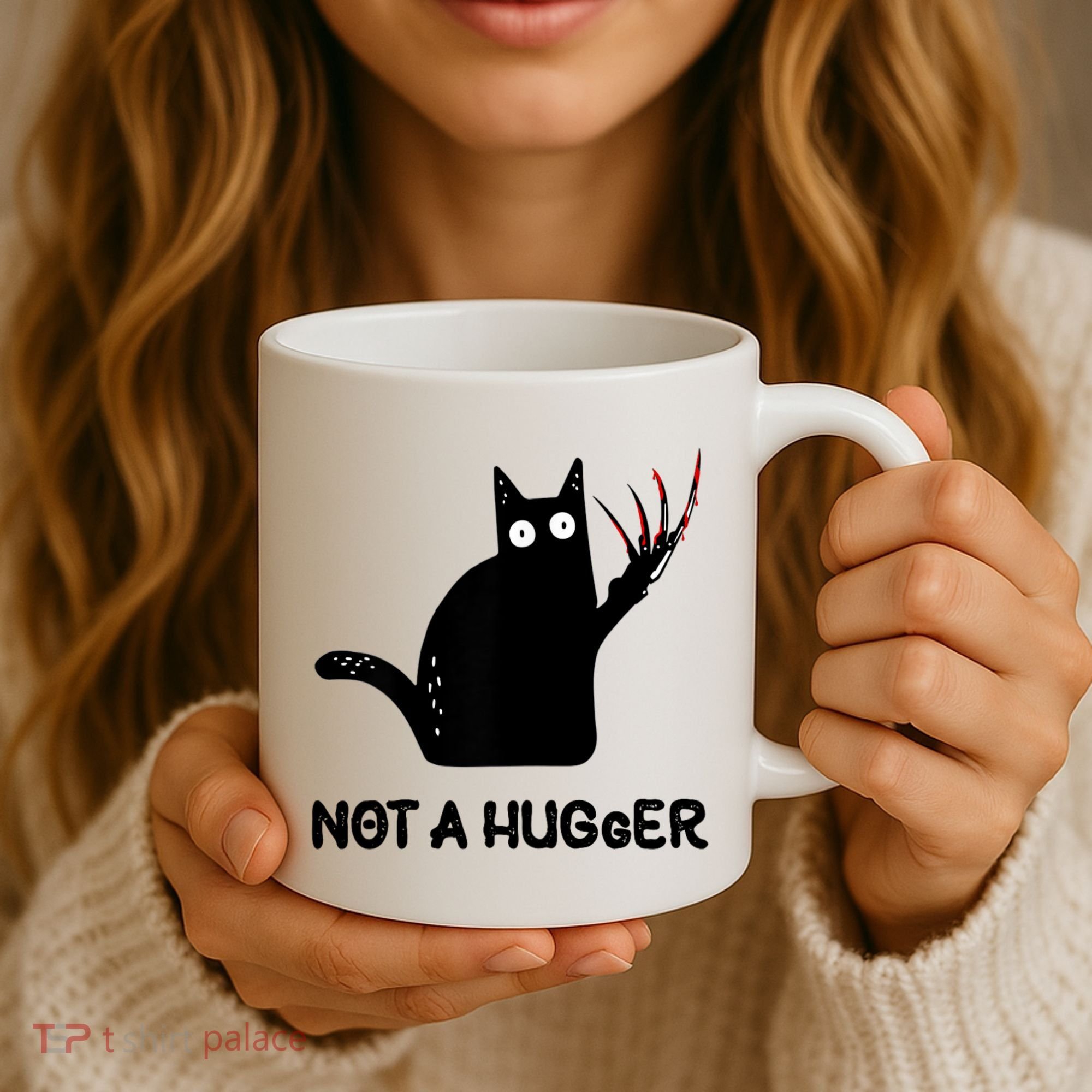 Funny Cat Not A Hugger Sarcastic Cat Saying Coffee Mug