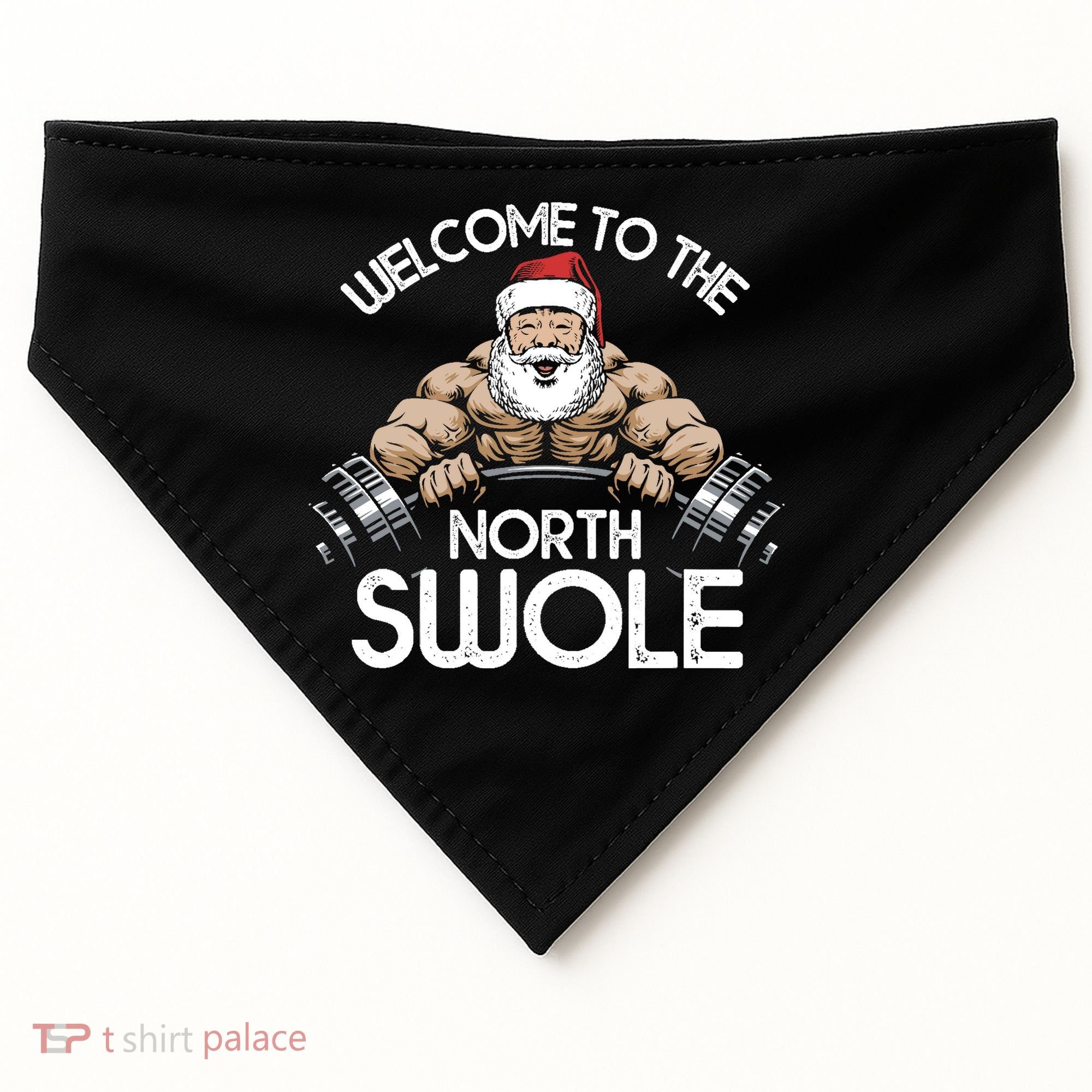 Funny Christmas North Swole Santa Claus Exercise Gym USA-Made Doggie Bandana